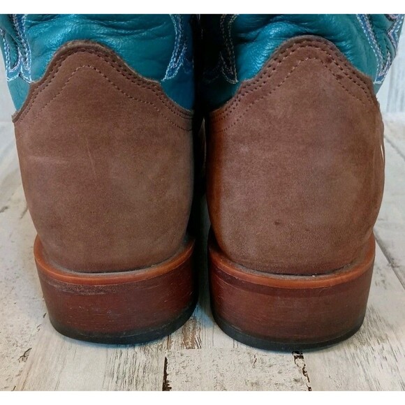 Vtg. Nocona Womens Size 8.5B Cowboy Boots Square Toe Teal/Brown Leather Western - Picture 8 of 16